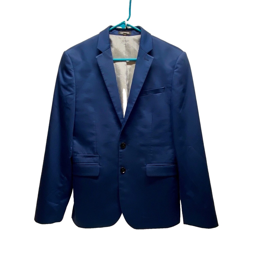 Express Blazer Suit Jacket Men's Medium Navy Blue 2 Button Slim Fit Top Coat EUC